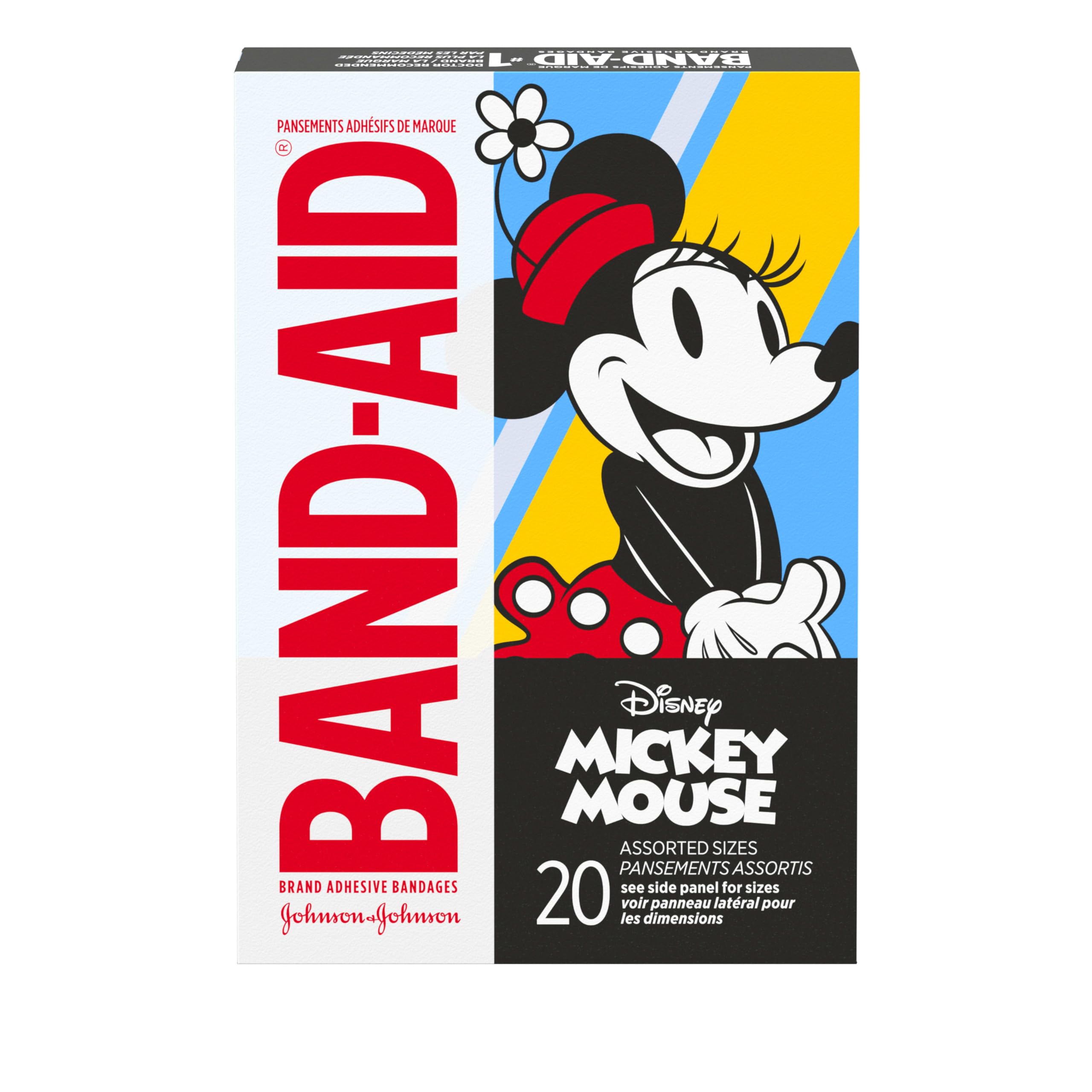 Band-Aid Brand Adhesive Bandages for Minor Cuts & Scrapes, Wound Care Featuring Disney's Mickey Mouse, Fun Bandages for Kids and Toddlers, Assorted Sizes, 20 Count