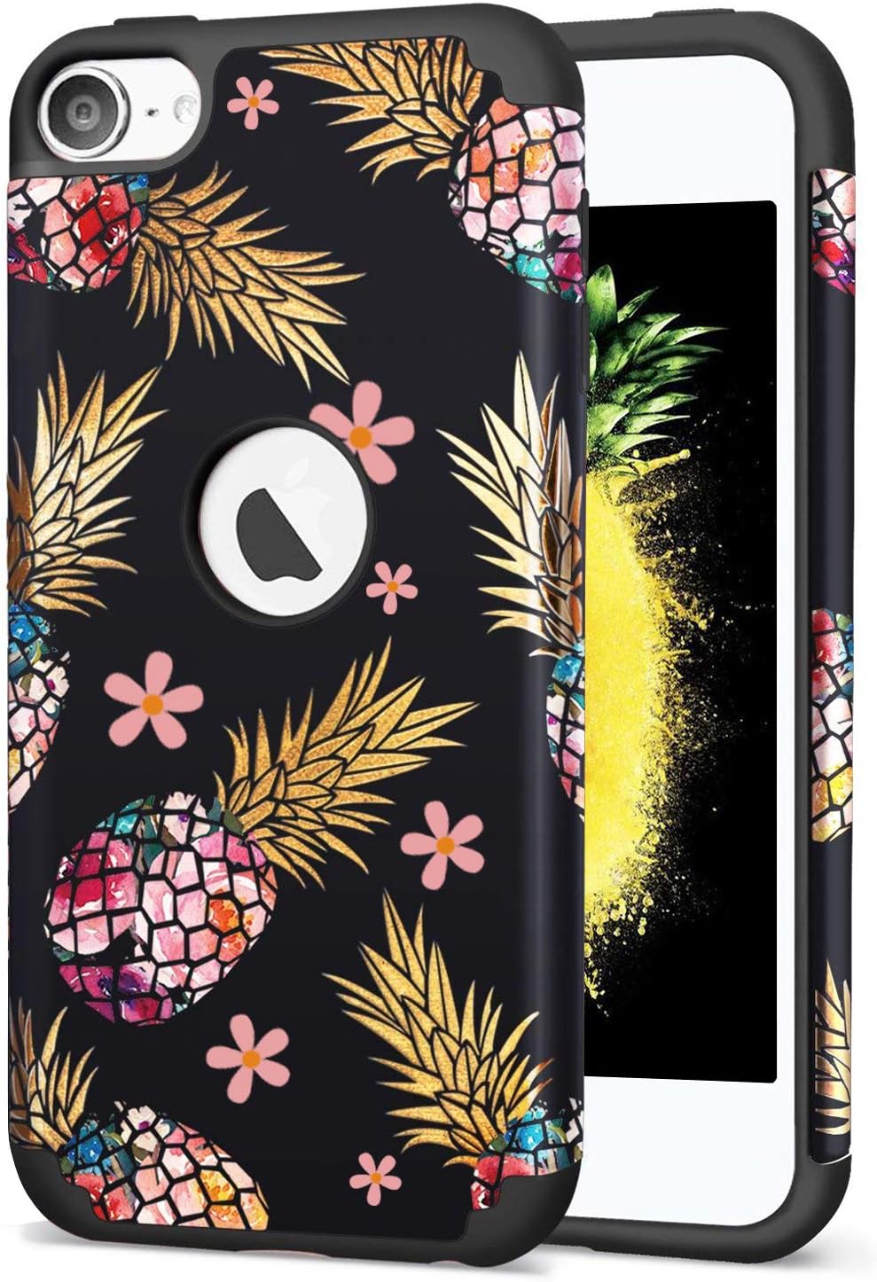 Dailylux iPod Touch 7 Cases,iPod Touch 6 Case,iPod Touch 5 Cases,Slim Dual Layer Protective Case for Girls Boys Hybrid Hard Back Cover and Soft Silicone for iPod Touch 5/6/7th Generation-Black