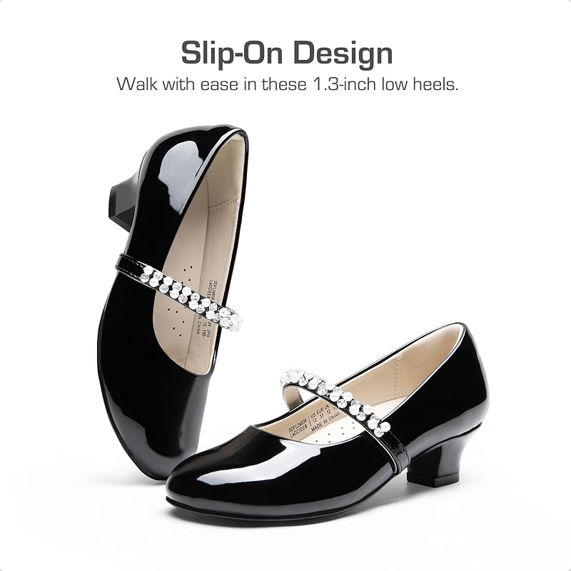 Mary Jane Strap Bambine e Ragazze Scarpe Basse Ballerine Principessa Scarpe pada Matrimonio,Size 28.5,Nero-Pat,SDFL2403K