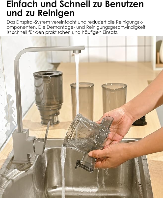 Entsafter,Slow Juicer mit Größere Fütterungsröhre, für ganze Gemüse und Obst,BPA-frei Tritan-Material Entsafter,Einfacher Installation,Einfache Reinigung (Rauchschwarz, 1L)