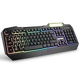 Gaming Tastatur, RGB LED Regenbogen Hintergrundbeleuchtung USB Verdrahtete Spiel Tastaturen - DE Layout