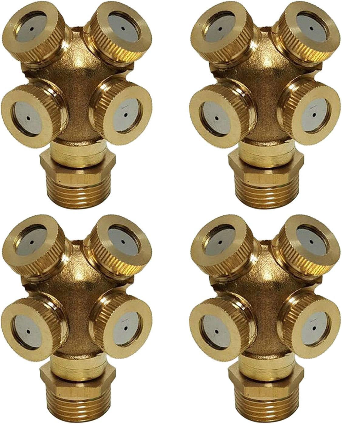 4pcs 4-in-1 4 Holes Misting Nozzle Mist Water Spray Sprinkler Pipe Fitting Water Connector for Gardening Agriculture