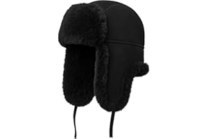 Zavelio Unisex Shearling Sheepskin Leather Aviator Russian Ushanka Trapper Winter Fur Hat