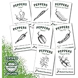Hot Pepper Seeds - Organic Heirloom Chili Seed Variety Pack for Planting - Cayenne, Jalapeno, Habanero, Poblano, and More