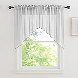 RYB HOME Linen Textured Wave Pattern Sheer Valance