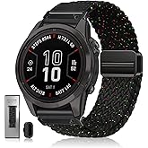 Quickfit 22mm 26mm Watch Band - Compatible with Garmin Fenix 8 47mm 51mm/Fenix 7/7X/6/6X/5/5X, Magnetic Clasp Braided Stretchy Nylon Sport Strap for Men and Women, Multiple Colors