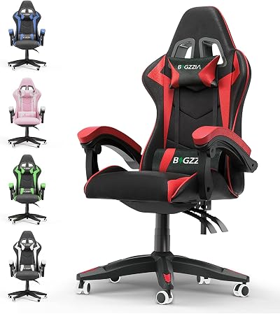 bigzzia Ergonomic Gaming Chair with Lumbar Cushion & Headrest - Red