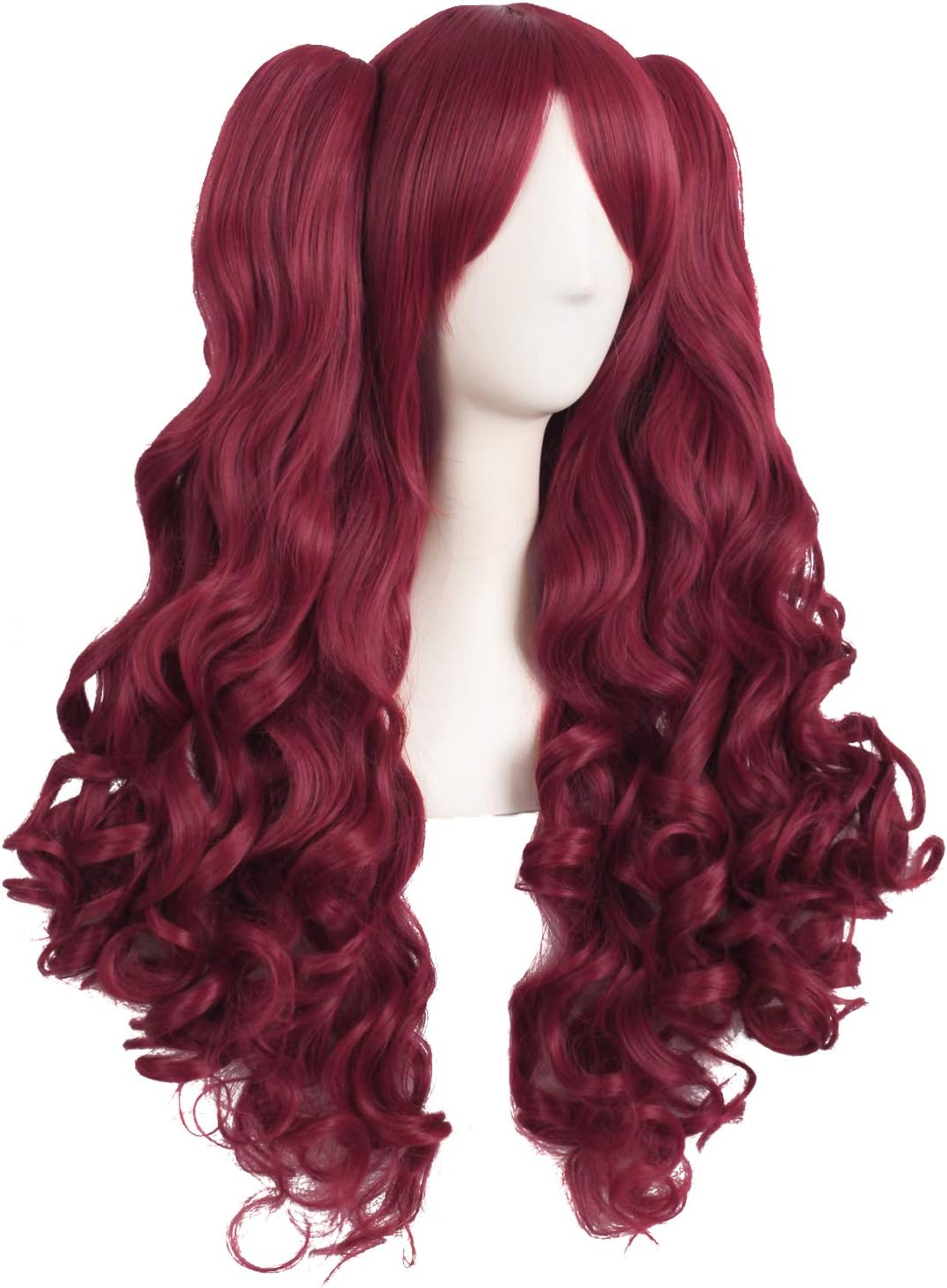 MapofBeauty 28 Inch/70cm Lolita Long Curly 2 Ponytails Clip on Cosplay Wig (Red), 28 inch (Pack of 1) - Image 3