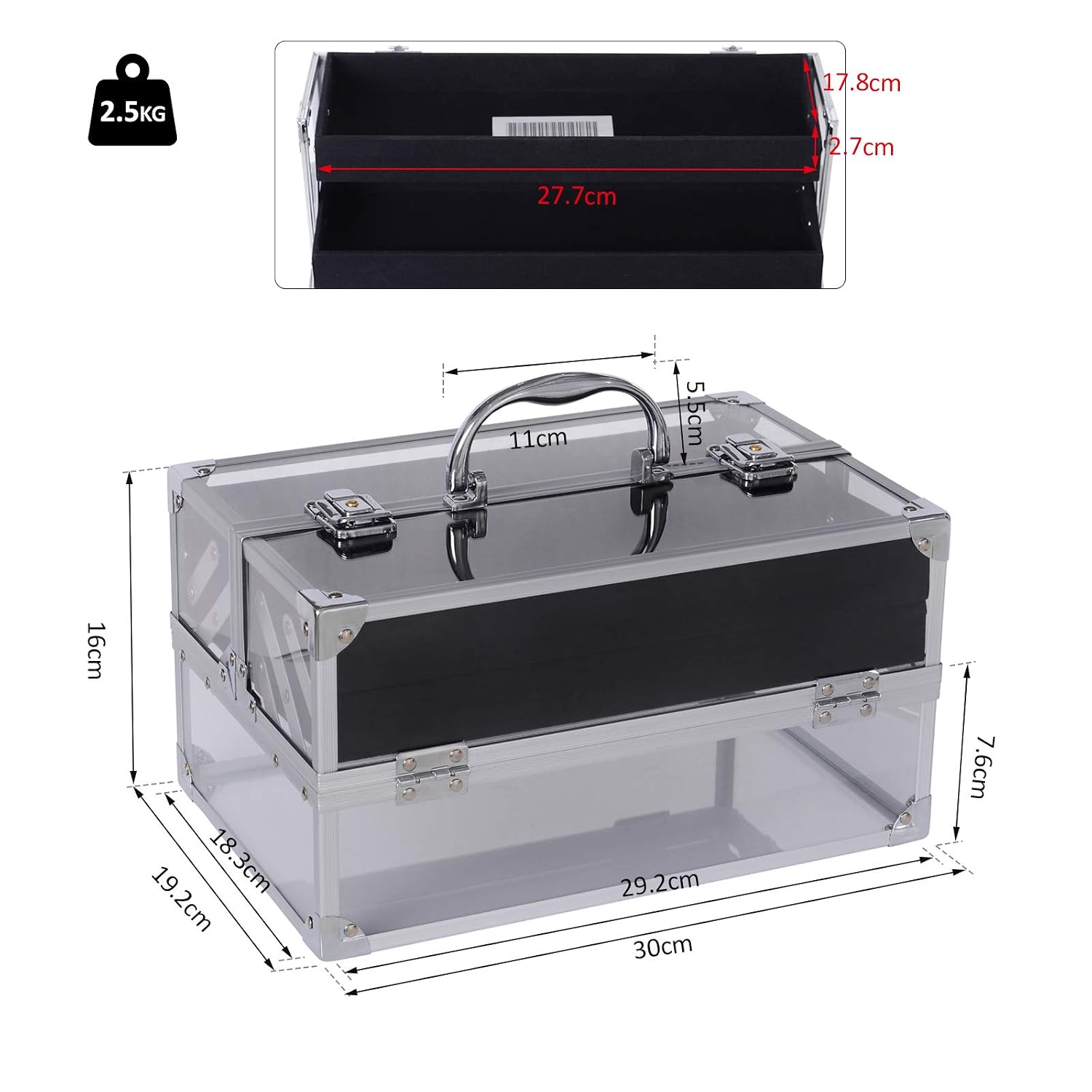 HOMCOM Estuche de Maquillaje Transparente Organizador Cosméticos  Profesional Maletín para Maquillaje Caja de Belleza Portátil 3 Bandejas  Extensible con Cerradura 30x19.2x16cm Acrílico Baño Hogar y cocina  futakuchi-hakata.com