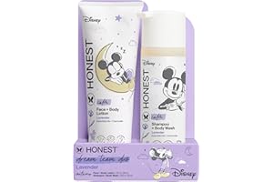 The Honest Company 2-in-1 Cleansing Shampoo and Body Wash Face Lotion Bundle Disney Design Gentle Enough for Baby Dermatologist Tested Calm Lavender 18.5 fl oz