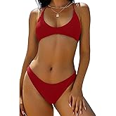ZAFUL Women's Tie Back Padded High Cut Bralette Bikini Set Two Piece Swimsuit