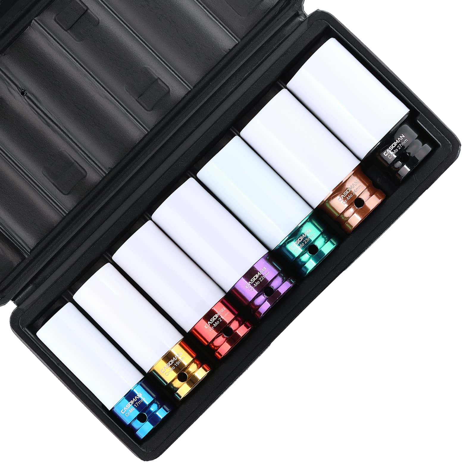 CASOMAN 1/2- Inch Drive Wheel Protector Impact Socket, Extra Thin Wall, Rim Protect Sleeves, 6 Point, Metric,17mm,19mm,21mm,22mm,23mm,24mm,27mm, 7 Pieces Set