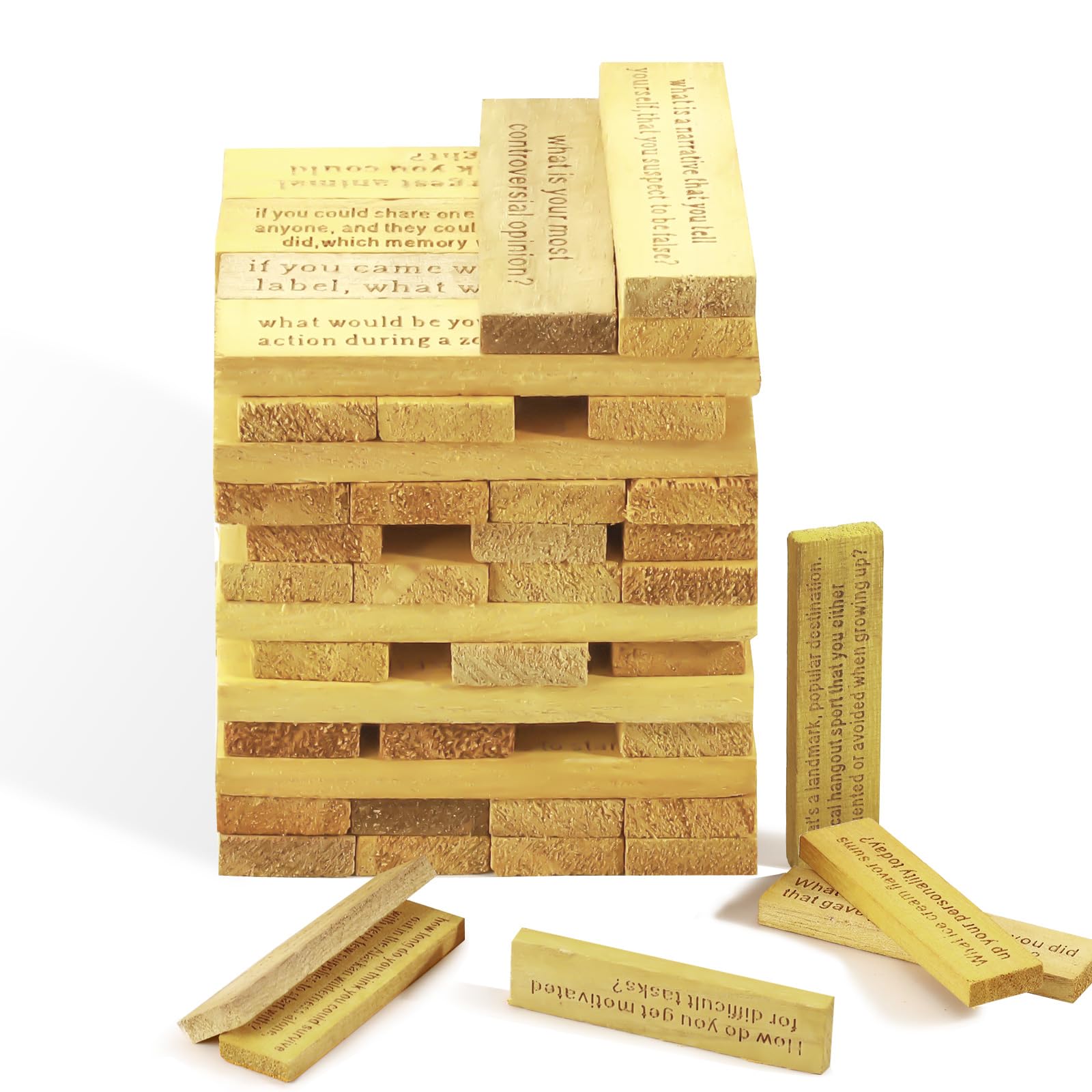 Lucxhcky 54 Pcs Ice Breakers Questions Tumbling Tower Game, Wooden Blocks Stacking Games, Fun Indoor Game Night Games for Adults, House Parties (C-001)