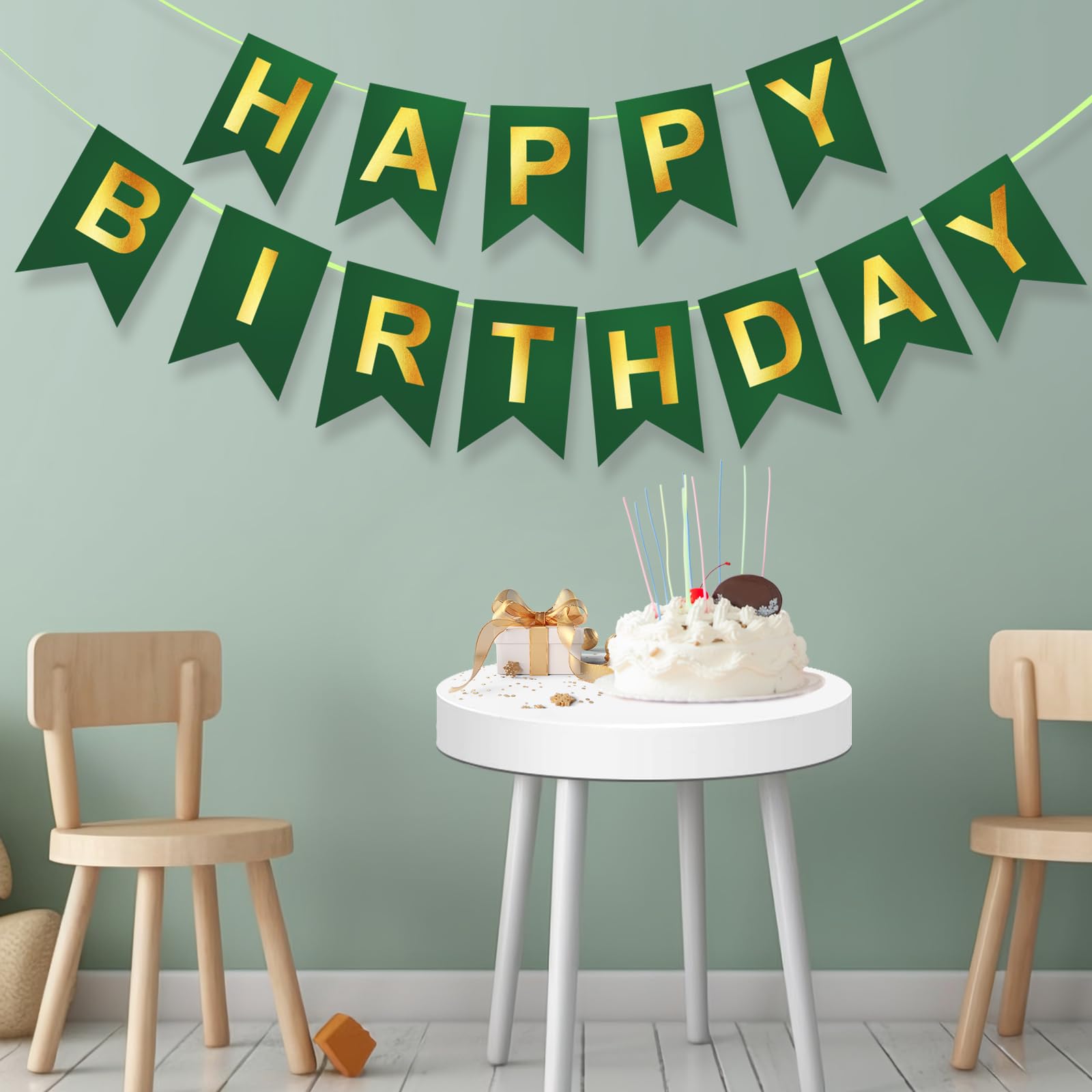 Photo 1 of Green Happy Birthday Banner,Dark Green and Gold Party Decorations Sigh for Decor,Backdrop Birthday Party Supplies,No DIY for Girls Boys Kids and Women Party Hanging(Pre-Strung,16ft)