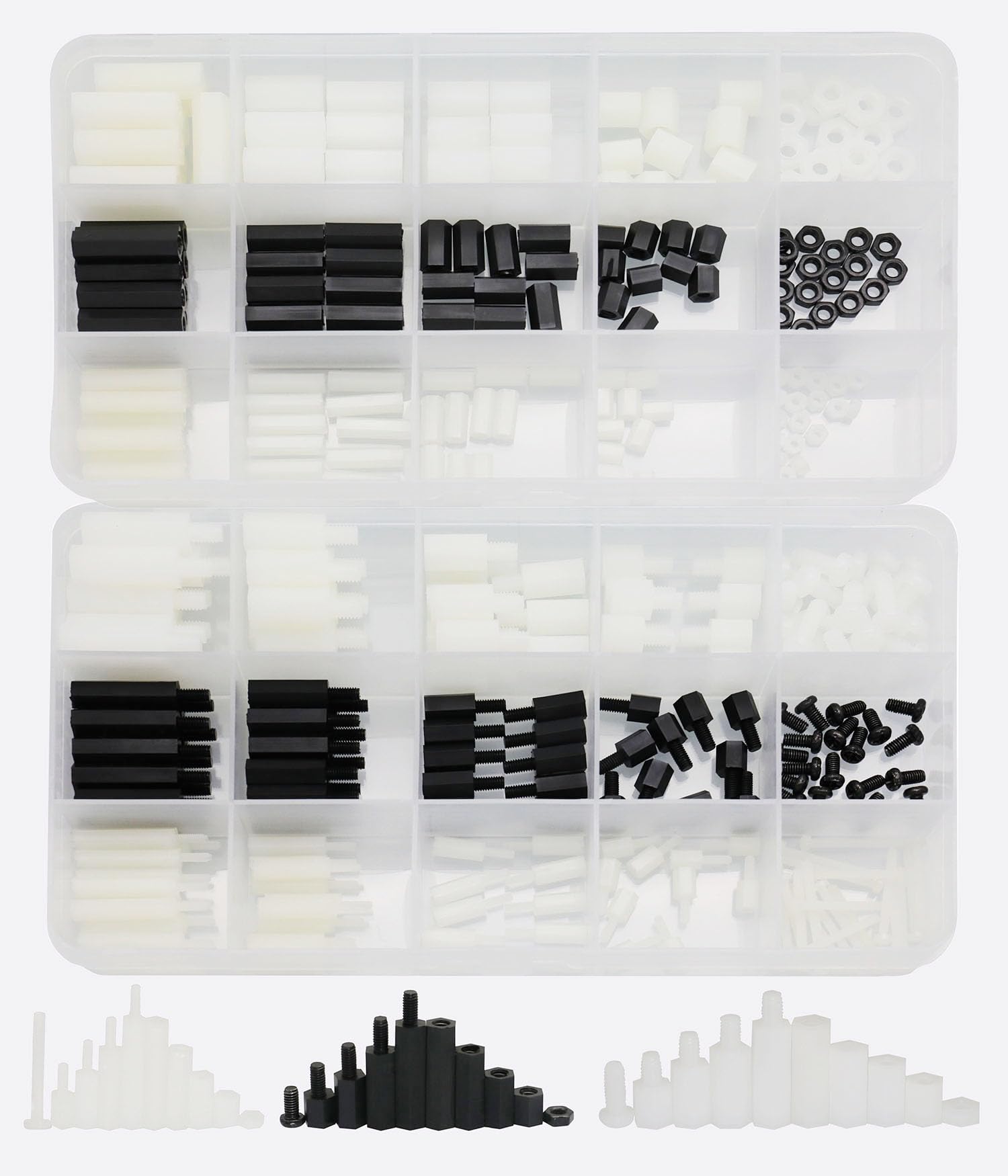 Raogoodcx 360pcs M2 M3 M4 Male Female Nylon Hex Spacer Standoff Screw Nut Assortment Kit