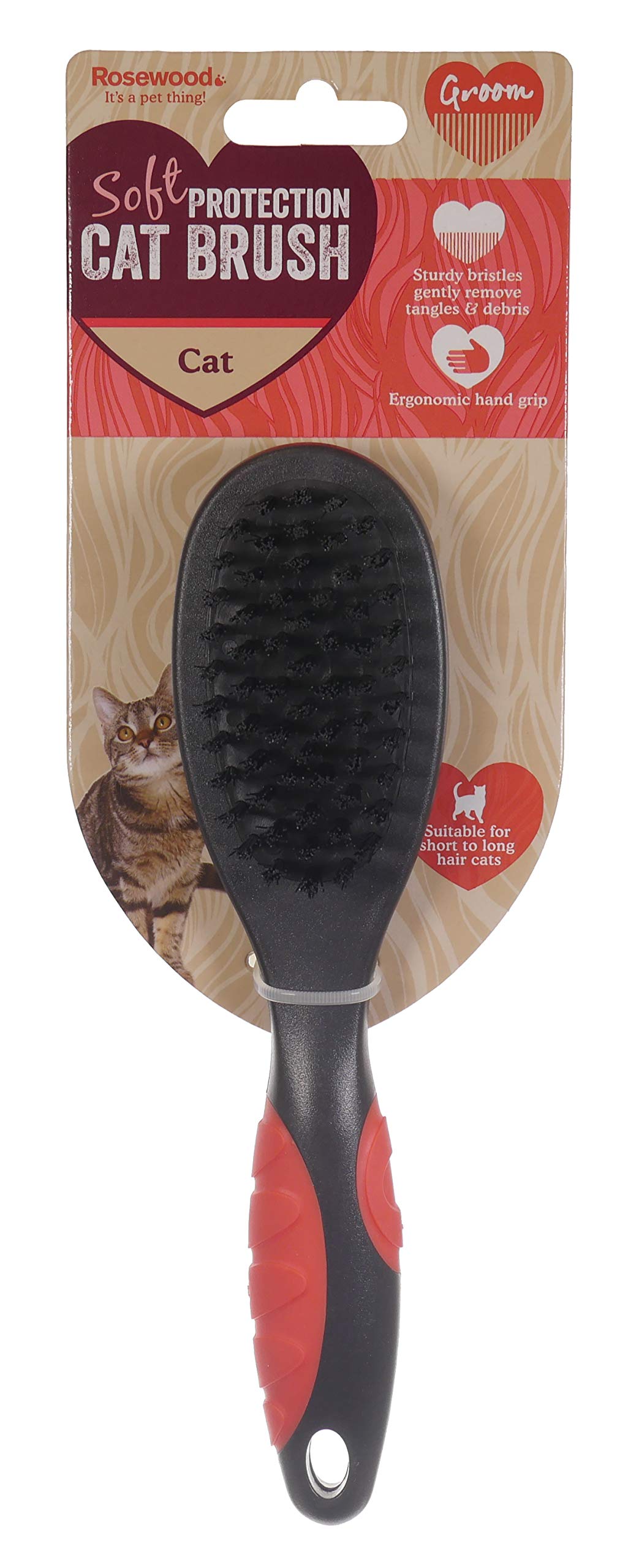 Rosewood Soft Protection Cat Brush, Detangling Brush for Short & Long Haired Cats, Sturdy Bristles, Reduces Hairballs, Ergonomic Hand Grip