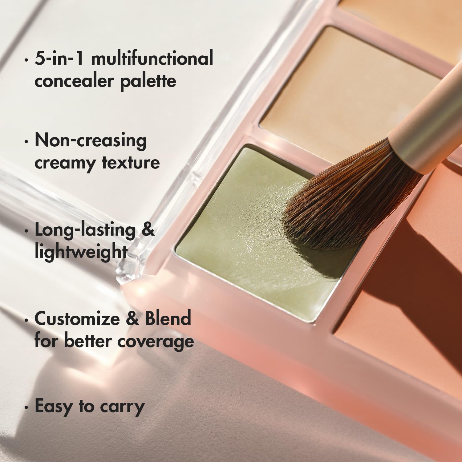 AK AEKYUNG LUNA Conceal Blender Palette 01 Clear Cover 5-in-1 Color Correcting and Concealing with Beige, Green, Vanila, Medium Peach and Pure Bright Buildable, Suitable for Neutral and Warm Tones
