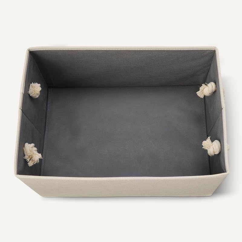 Cajas de almacenamiento plegables con asas de cuerda, color lino, grande, paquete de 3 — foto 4 de 5