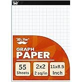 Mr. Pen- Graph Paper Pad, 8.5x11 Inches, 2x2 (2 Squares per Inch) | 55 Sheets, Ideal for Math, Graphing and Sketching, 1/2 Inch Grid Paper for Students, Engineers, Artists