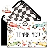 FYSUIMU 24 Pack Race Car Thank You Cards Bulk Colorful Race Track Blank Note Cards with Envelopes Stickers Black White Plaid Greeting Cards for Racing Party Birthday