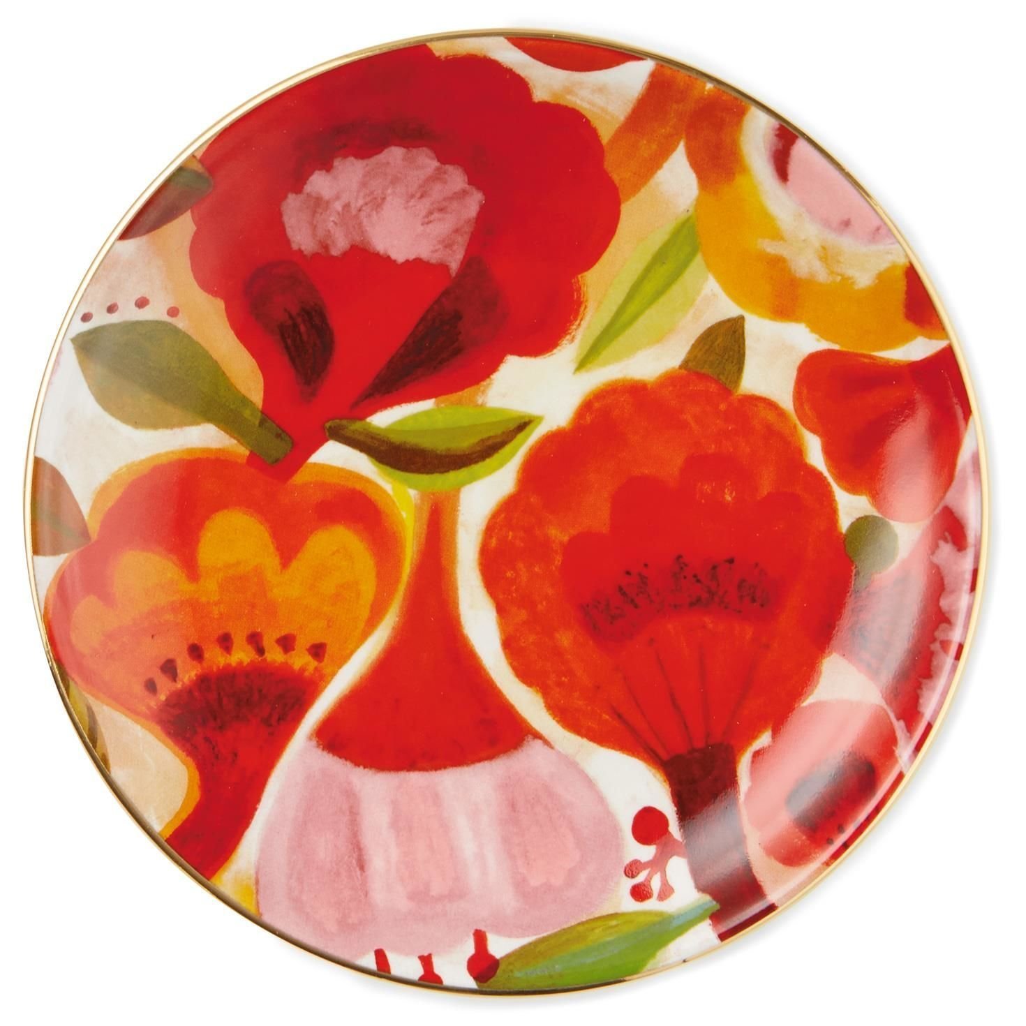 Red Flowers Ceramic Dessert Plate Kitchen Accessories Home & Kitchen