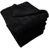 SOFTBATFY Plush Edgeless Microfiber Towel for Car, Soft Drying Wash Detailing Buffing Polishing Towel, 500 GSM 6PACK 16 x 16inches (Black, 6Pack)