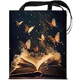 KSFFWQIN Butterfly Book Canvas Tote Bag for Women Vintage Dark Academia Reusable Grocery Shoulder Bag for Shopping Work Travel Bookish Totes Gifts