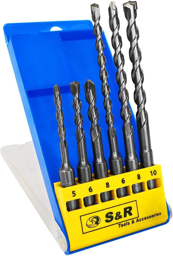 S&R SDS Plus Concrete Drill Bit Set, (6 Pieces) 5,6,8 x 100; 6, 8, 10
