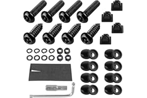 YALOK Anti Theft License Plate Screws Kits- Rustproof Stainless Steel Car Tag Plate Mounting Hardware, M6 (1/4") Tamper Proof Fastener Nut, Caps Cover for Front Rear Frame Holder Mounting（AT-Black/8）