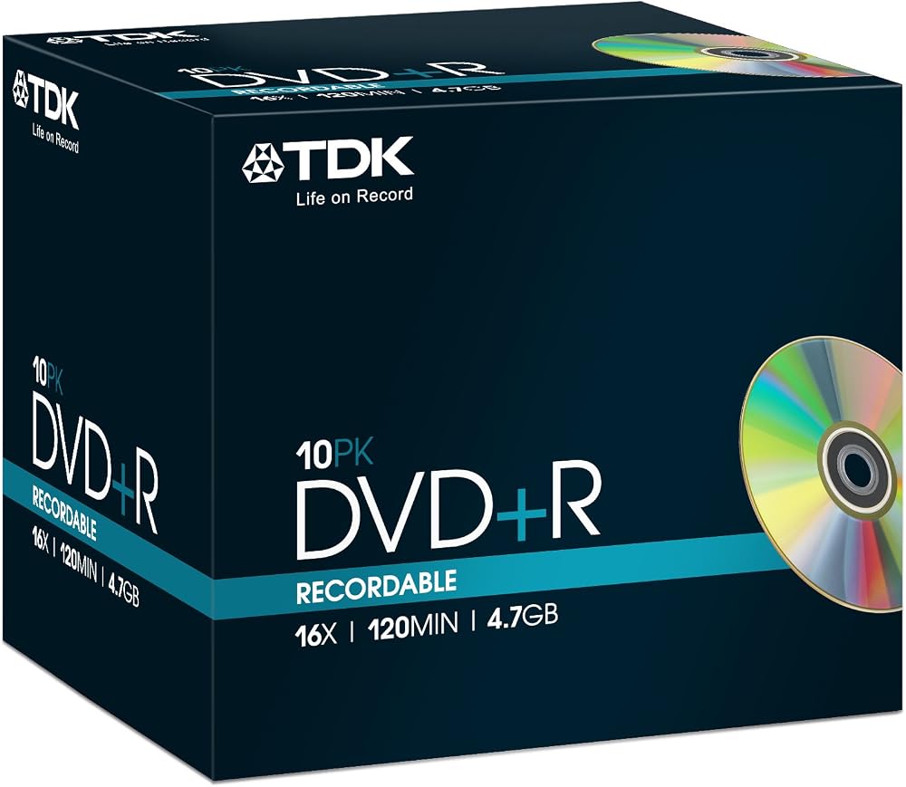 TDK 4.7GB 16x DVD+R 10 Pack Jewel Case - High Speed Recording Media
