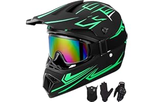 Yesmotor Youth Kids Motocross Helmet Motorcycle Dirt Bike Off-Road Mountain Bike BMX MX ATV Helmet with(Gloves Goggles Mask) 4Pcs Set - DOT Approved(Green,S)