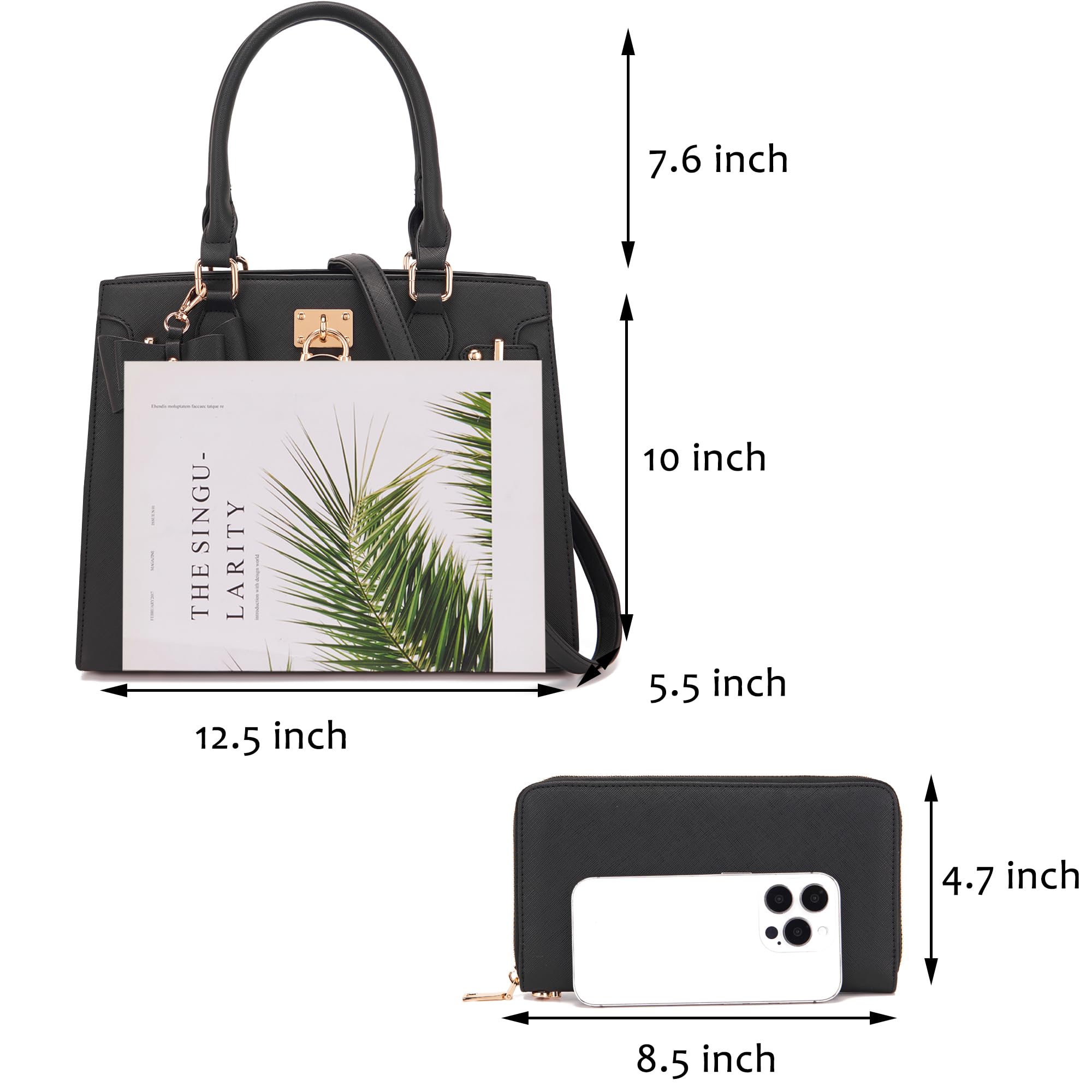 Qiyuer Women Handbags Set Top Handle Satchel Tote Shoulder Work Bag Ladies Purses With Matching Clutch Wallet 2PCS