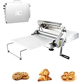 12" Foldable Manual Dough Sheeter, Hand Crank Stainless Steel Dough Roller | Adjustable Thickness 0.2-27mm, for Pizza, Croissants, Home &amp; Commercial Use