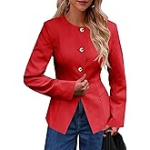Cicy Bell Womens Business Casual Fitted Blazers Collarless Split Hem Work Office Button Down Suit Jackets