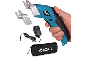 VLOXO Cordless Electric Scissors Electric Box Cutter with 2 Type Blades Rechargeable Cordless Scissors Powerful Shears Cutting Tool Cardboard Cutter for Fabric Cardboard Carpet Leather Felt Blue