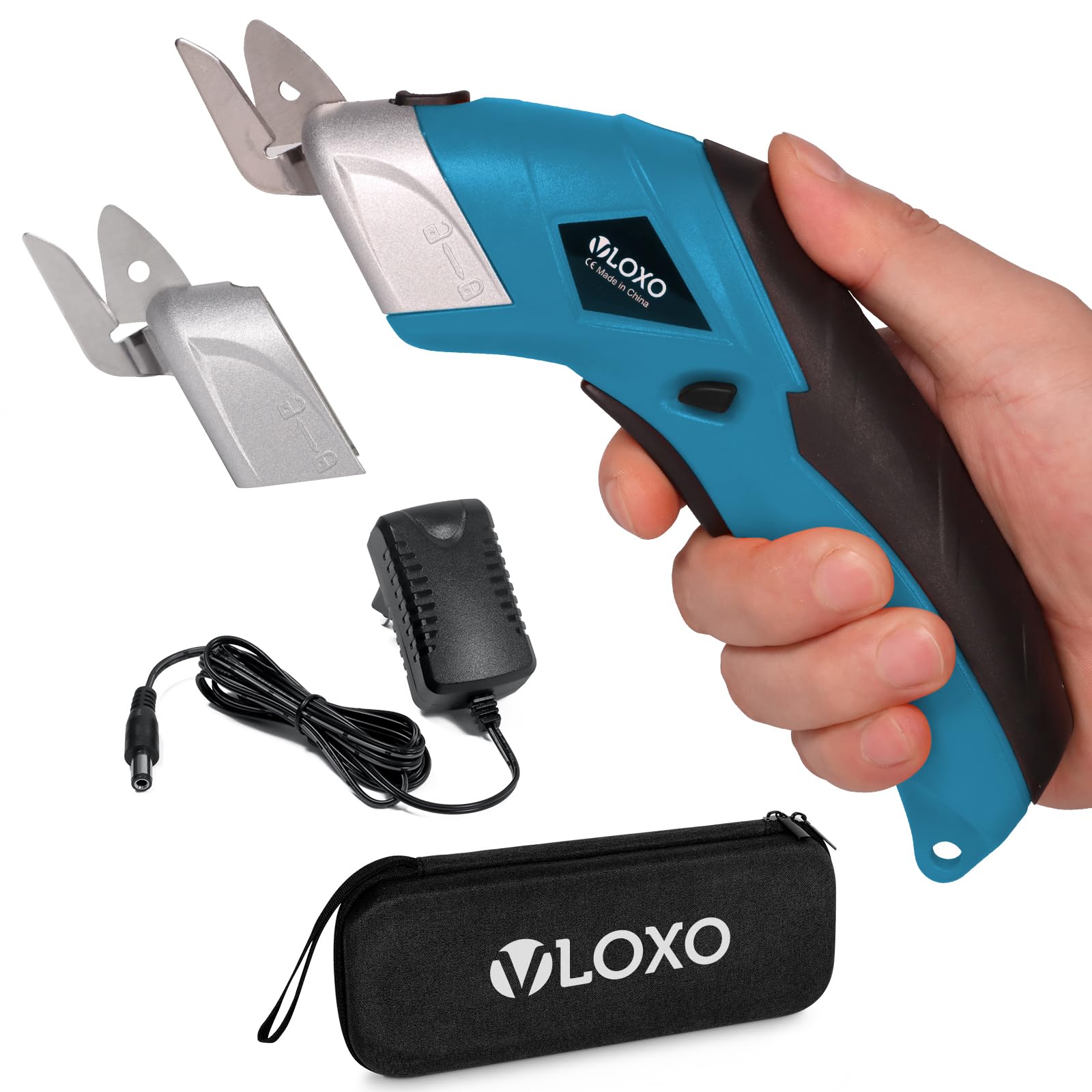 VLOXO Electric Scissors Wireless Cutter with 2 Cutting Blades for Crafts for Cutting Cardboard Leather Carpet Potted Plant, Indigo Multi-Way