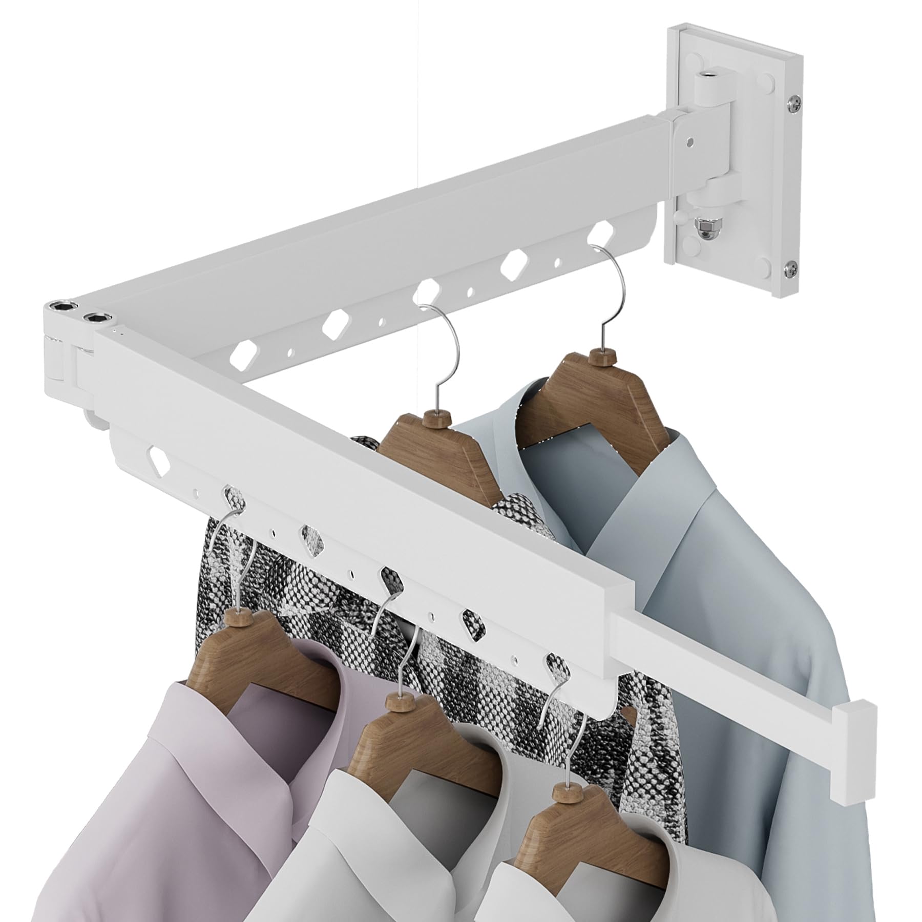Photo 1 of iMonse Clothes Drying Rack, Retractable and Foldable Laundry Drying Rack Wall Mount for Indoor, Space Saver Clothes Hanging Rack for Laundry Room, Balcony, Closet, Bedroom(Double-Fold),White