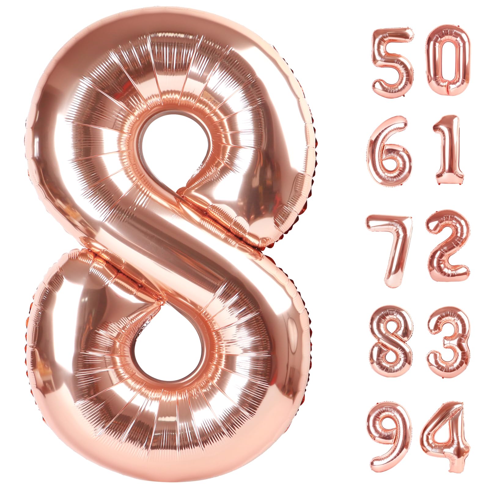 Photo 1 of Rose Gold 8 Balloon, Number Balloons 40 Inch, 8th Birthday Decorations for Boys Girls, Birthday Balloons, Rose Gold Party Supplies, Number 8 Balloon
