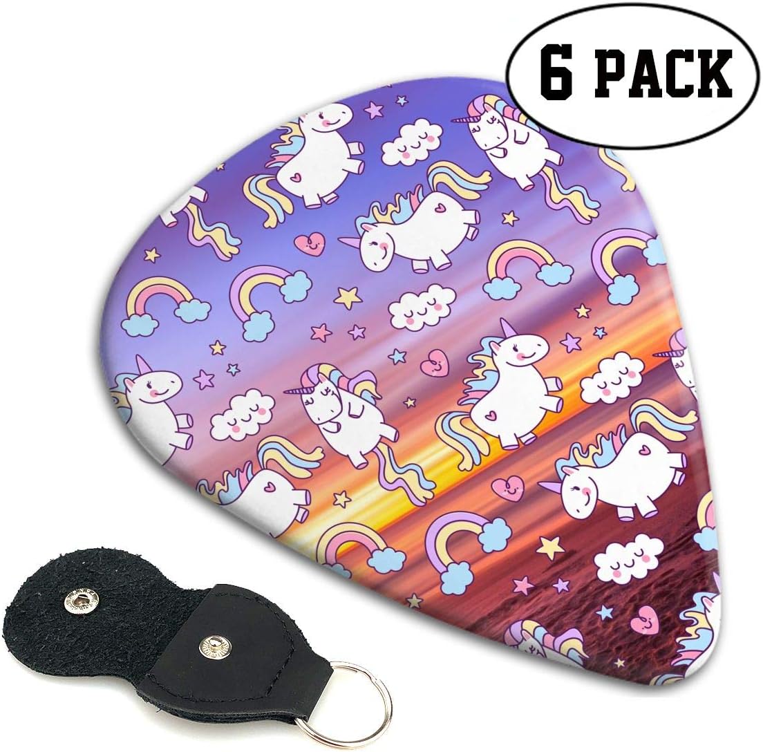 Chion 351 Shape Classic Celluloid Rainbow White Horse Guitar Picks 6 Pack