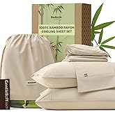 Bedsure Cooling Sheets Queen Size, Rayon Derived from Bamboo & Cotton Blend, GentleSoft, Breathable, Queen Sheet Set, Deep Po
