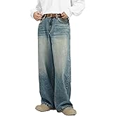 EMMIOL Baggy Jeans Men,y2k Jeans Solid Color Cargo Design Wide Leg and Loose Fit,Mens Denim Pants Vintage Hip Hop Skater Streetwear Relaxed Comfortable Baggy Fit Deep Pockets