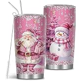 MoYueno Christmas Gifts for Women, 20 Oz Stainless Steel Christmas Tumbler, Xmas Gifts for Mom Daughter Friends, Pink Santa Claus Insulated Cup Water Bottle, Snowman Cup, 1 PCS