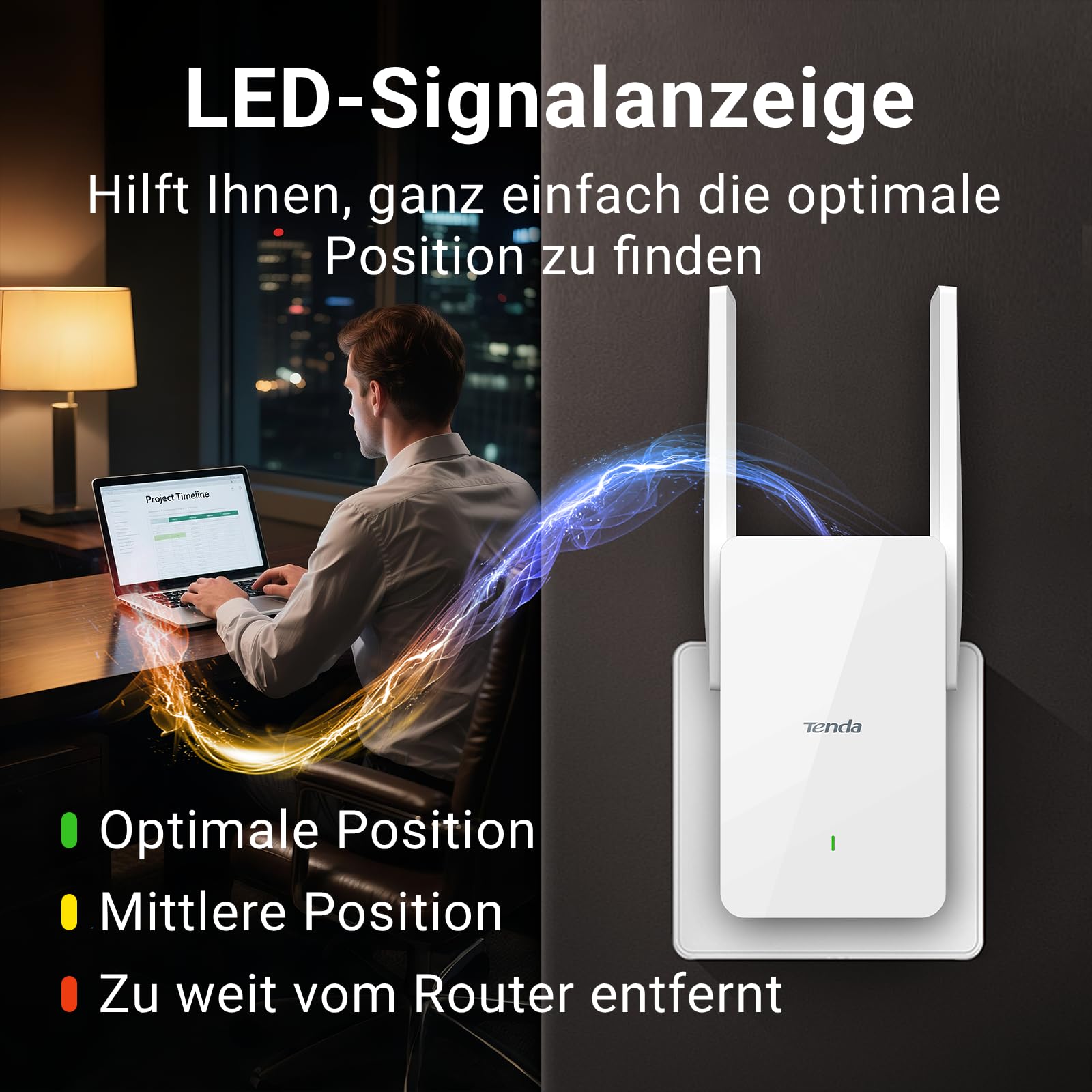 Tenda WiFi 6 WLAN Verstärker Repeater AX1500, 5GHz 1200 Mbit/s 2,4GHz 300 Mbit/s, Gigabit-Port, AP-Modus, WPA3, Abdeckung bis 150 m², kompatibel mit Fritzbox & Anderen Routern, A23 6