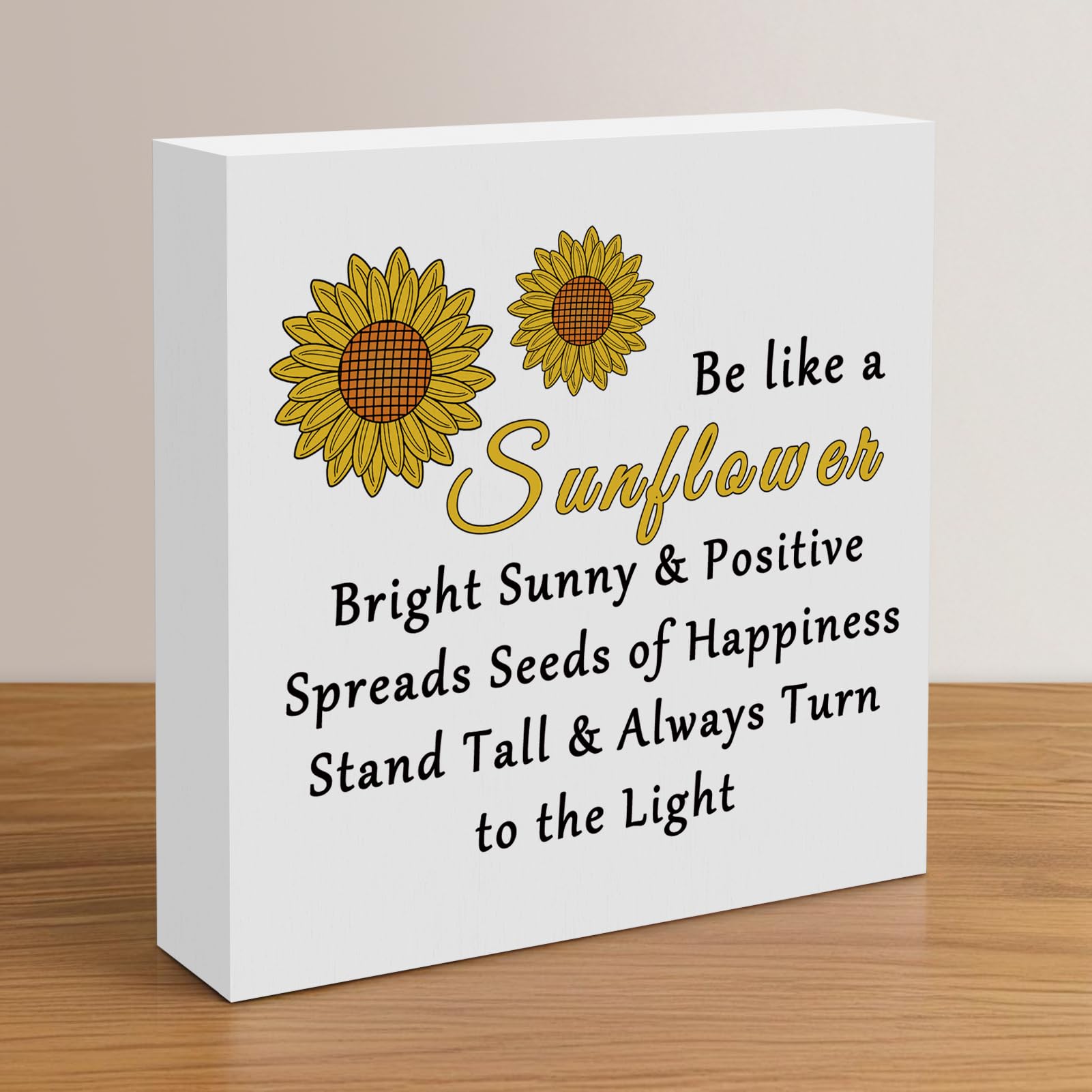 Sunflower Inspirational Gifts for Women Men Sunflower Lovers Motivational Home Office Decor Wooden Box Sign Plaque for Employee Coworker Positive Cheerful Gifts Good Vibes Decor
