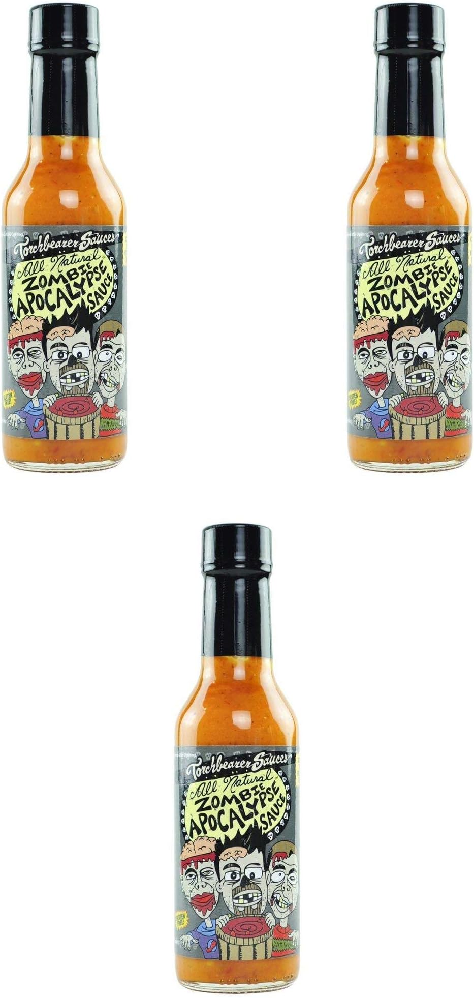 Zombie Apocalypse Ghost Chili Hot Sauce, 5 ounces - All Natural, Vegan, Extract-Free, Made in USA, Featured on Hot Ones! (3 Pack)