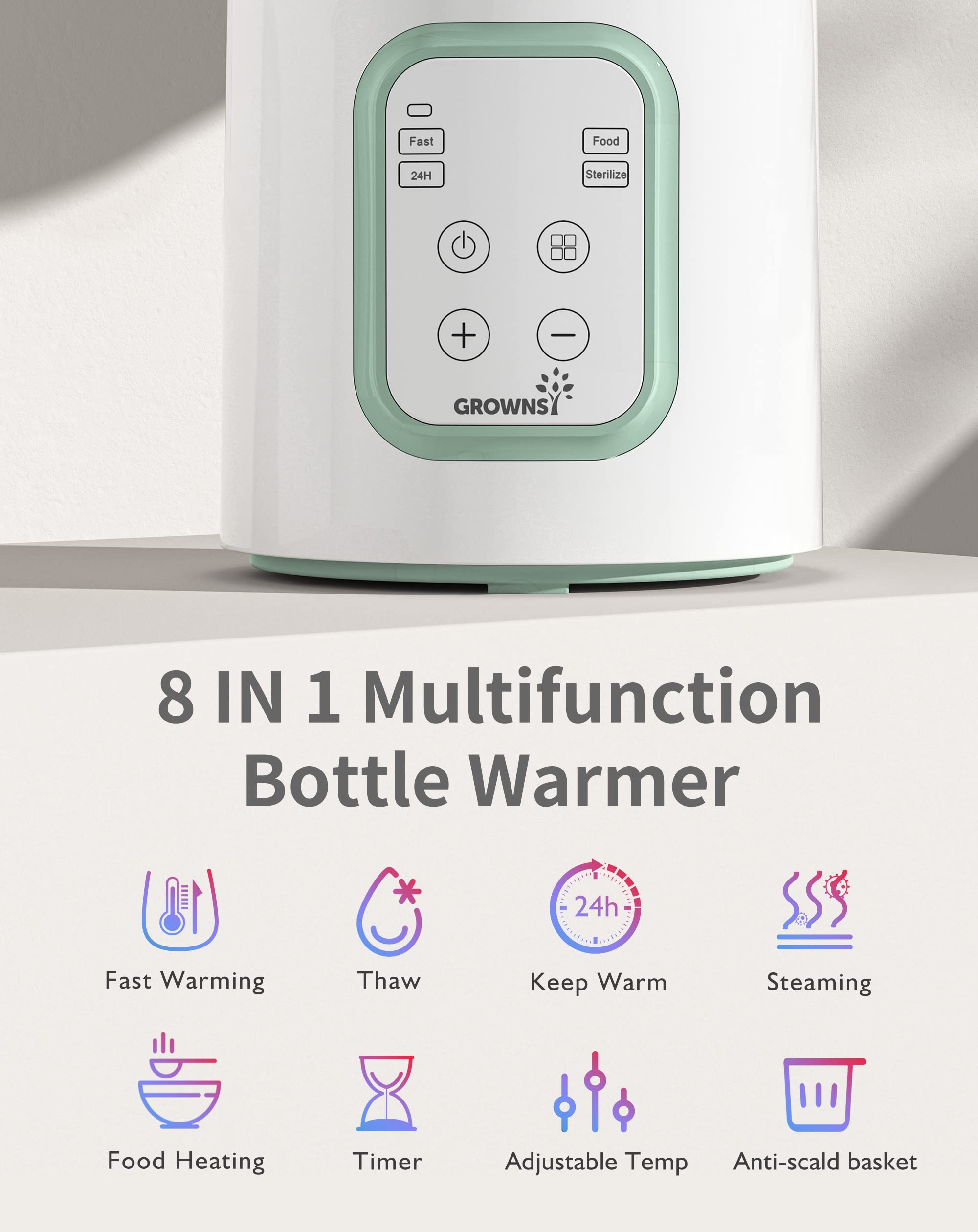 GROWNSY Baby Bottle Warmer, 8in1 Fast Baby Milk Warmer with Timer for