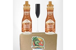 BIG MUSKIE MARKET Jordan's Skinny Sauces Bundle - Salted Caramel, 2-12 oz Bottles with Milk Frother (2 Salted Caramel)