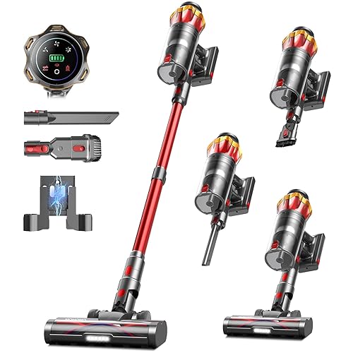 Cordless Vacuum Cleaner, 600W/50KPa/70Mins Vacuum Cleaners for Home, Self-Standing Stick Vacuum with Anti-Tangle Brush & OLED Touch Screen, Vacuum Cleaner for Hardwood Floors and Carpet,Pet Hair,Car