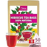 TeeLux Hibiscus Tea Bags, 50ct Hibiscus Flowers Tea, Tart Refreshing Taste | Bright Red Color, Caffeine Free, Gluten Free, Hot/Iced &amp; Cold Brew, Corn Fiber Pyramid Tea Bags, Foil-Lined Resealable Pouch
