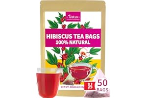 TeeLux Hibiscus Tea Bags, Natural Hibiscus Flowers Herbal Tea, Caffeine Free, Refreshing Tart Flavor, Hot & Iced Tea, 50 Count